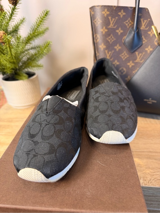 Coach Shoes - Coach Black Signature Jacquard Slip-On Sneakers 7.5 flats